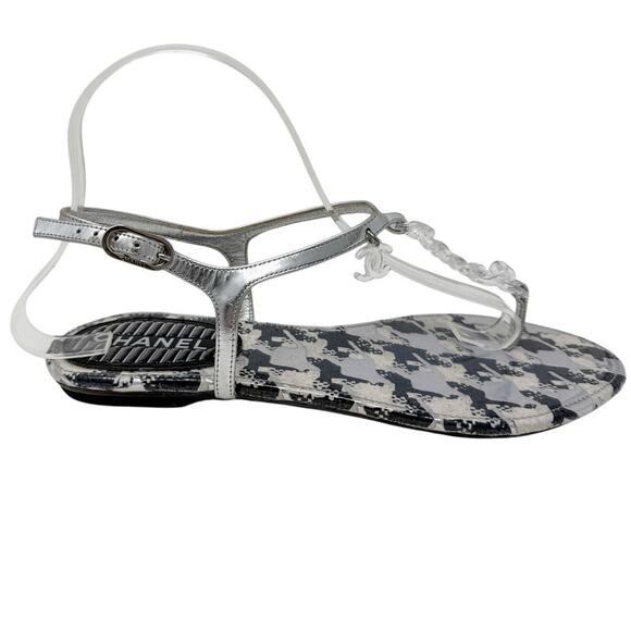 Chanel Clear Acrylic Chain CC Logo PVC Houndstooth Thong Flat Sandal size 39 - Picture 9 of 14